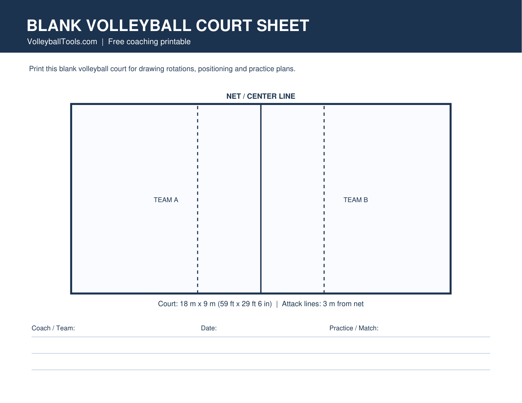 Blank Volleyball Court Sheet
